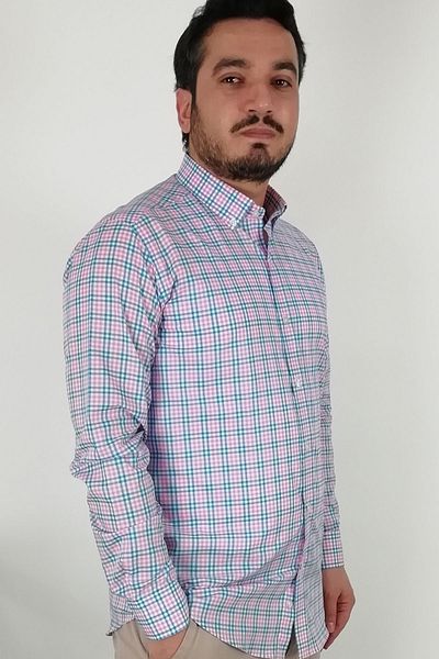 TOUSUS Ανδρικό πουκάμισο Slim Fit ριγέ ροζ Slm-5035-tss
