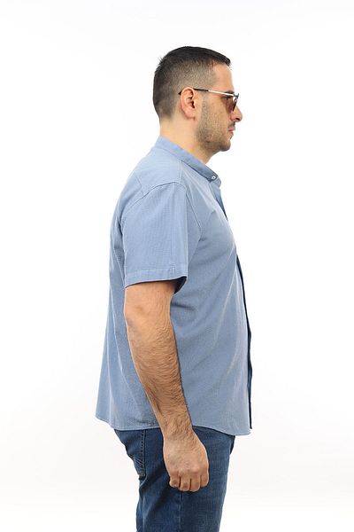 TOUSUS Cămașă cu mânecă scurtă pentru bărbați, mărime mare, culoare albastră, din bumbac, cu buzunar Kk-8014-tss