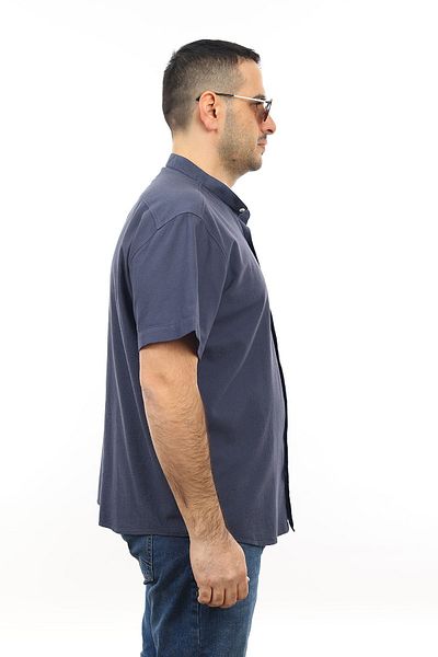TOUSUS Ανδρικό πουκάμισο μεγάλου μεγέθους Navy Blue Χρώμα βαμβακερό γιακά δικαστή με κοντομάνικο πουκάμισο με τσέπη Kk-8018-tss