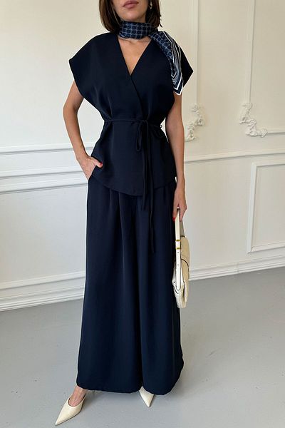 MAGARDE Navy Blue Vest Palazzo Set