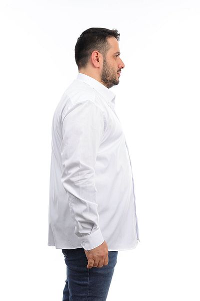 TOUSUS Men's Plus Size White Cotton Buttoned Collar Pocket Long Sleeve Shirt