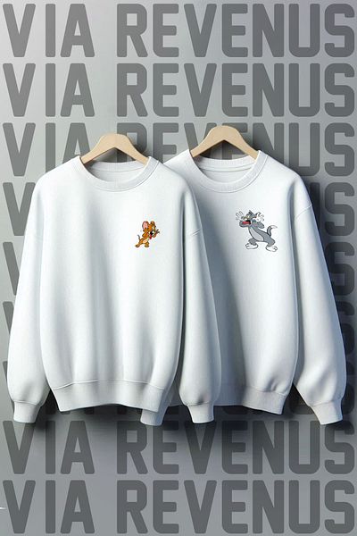 Vordevia Tom and Jerry Printed Crew Neck Lover Combination Sweatshirt