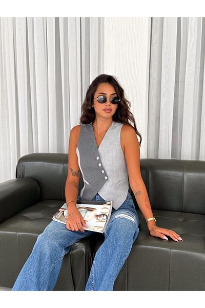 myvista Gray Double Colored Vest Lined