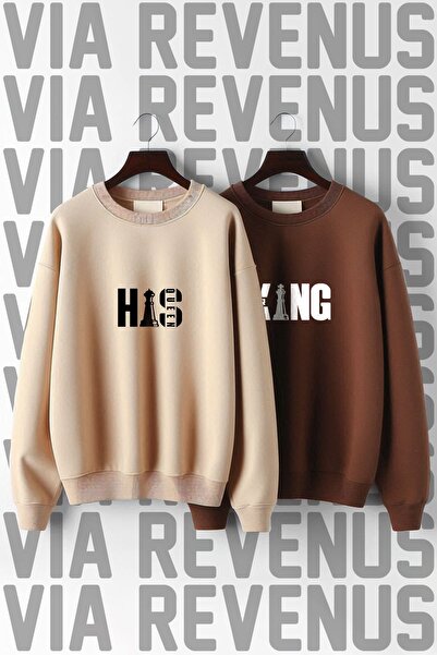 Vordevia Суитшърт с щампа Her King His Queen - Dear Wide Pattern, 3 нишки, нулева яка