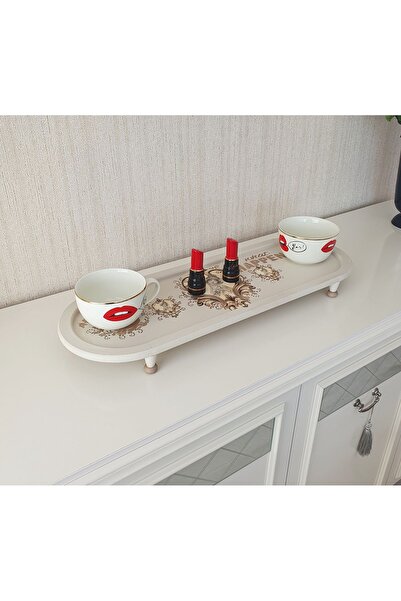 LOVYCO Ahşap Sunum Tepsi,Vintage Tepsi,Dekoratif İşlemeli Tepsi El İşçiliği T...