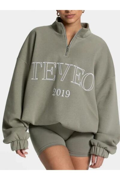 Fien 3 Thread Oversize Sweatshirt with Half Zipper