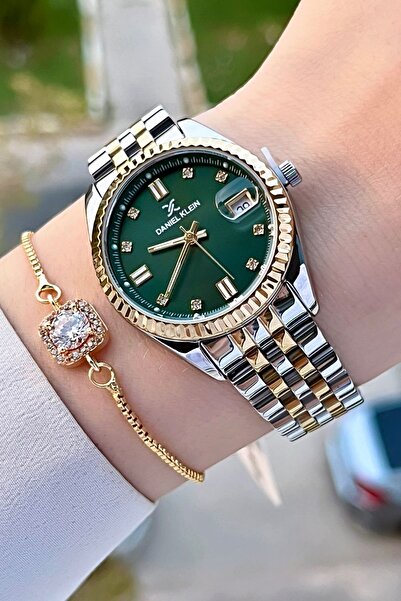 Daniel Klein Kadranı Yeşil Kordonu Gold Gümüş Renk Hediye Paketli Kadın Kol S...