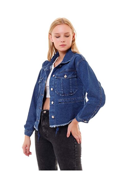 efstyle Jachetă scurtă de blugi din denim - cu șnur în talie