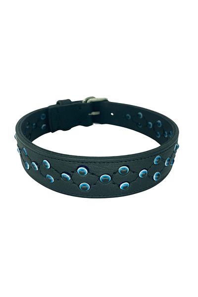 Rebel Dog Premium Genuine Leather Handmade Dog Collar with Evil Eye Beads 66cm//4cm (53cm-62cm Hole Distance)