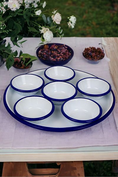 İnci Emaye 7 Piece Small Enamel Breakfast Set, Presentation, Breakfast Plate, Jam, Olive, Cheese Plate, Dowry