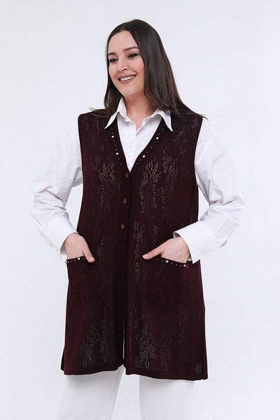 Laden Women's - Large Size Very Thin Special Knit Spring Long Hole Knitwear Vest