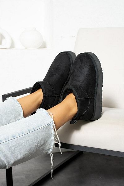 İnan Ayakkabı Ghete de damă cu talpă groasă, căptușite cu blană din piele întoarsă neagră (TALPA 3,5 CM)