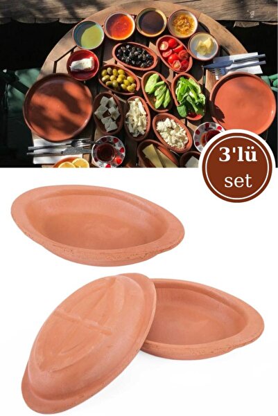 ELİZİ Elizi 3’lü Mini Oval Kase, Çok Amaçlı Toprak Sunum Servis Kase Çömlek 3...