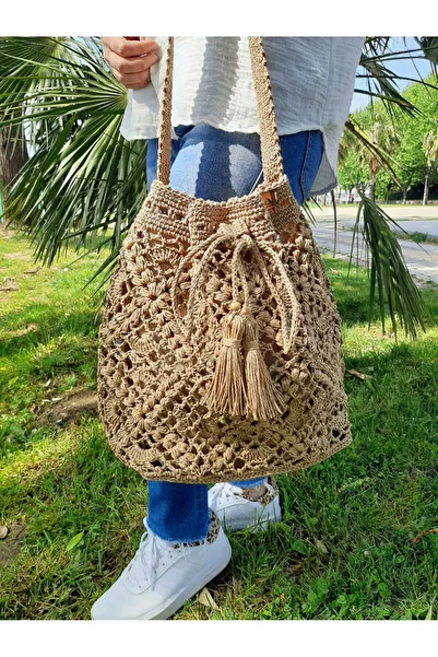 ZÜMAL Straw Colored Women's Shoulder Bag - Hand Knitted and Paper Thread