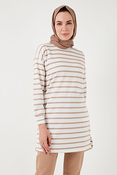 Lela Modest ριγέ βαμβακερή κανονική εφαρμογή τουνίκ με λαιμόκοψη 5865784