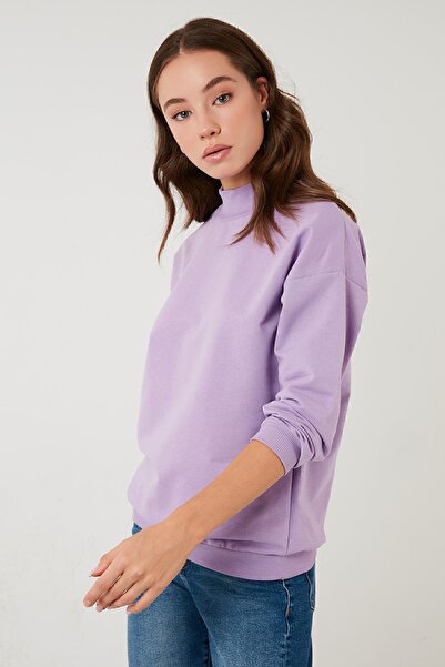 Lela Sweat tricotat de bază din bumbac cu guler vertical - 5863323