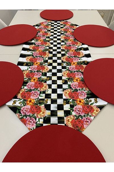 Premier Alergăr cu model floral și set de farfurii din 6 piese