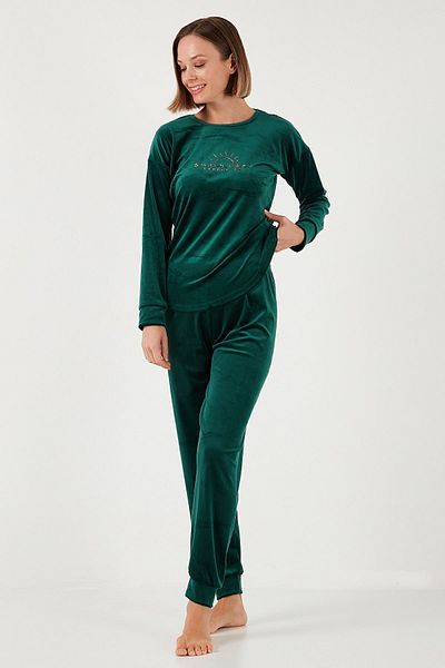 Lela Soft Velvet Crew Neck Pajama Set - Standard Fit Pajama Set 6094201