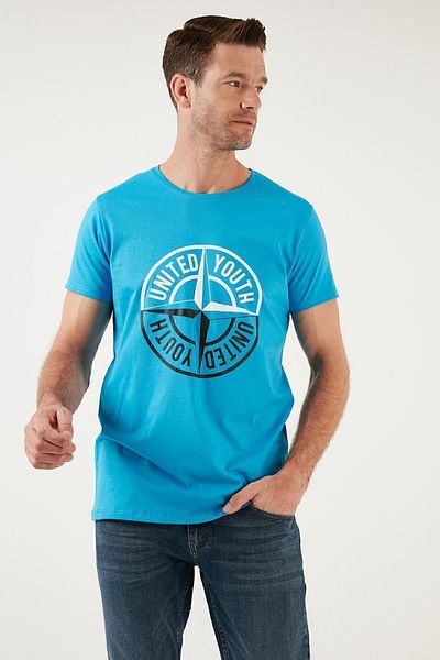 Buratti Tricou pentru bărbați, 100% bumbac, cu decolteu rotund, slim fit, tricou pentru bărbați 541COMPULA