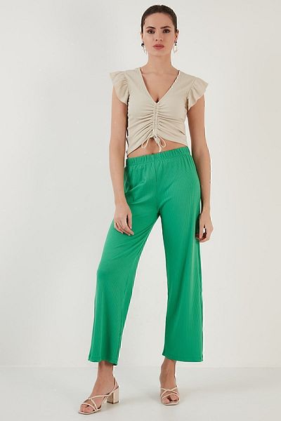 Lela Ribbed Relaxed Cut Wide Leg Trousers Trousers 5865028