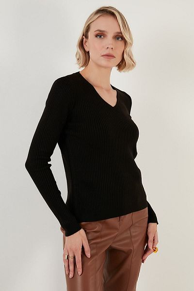 Lela Pulover de damă cu decolteu în V cu coaste acrilice moale 6329045