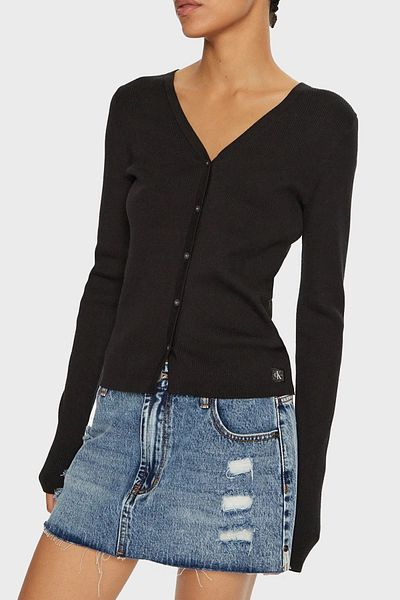 Calvin Klein V-Neck Cotton Slim Fit Cardigan - Soft Texture J20J 224239 Beh