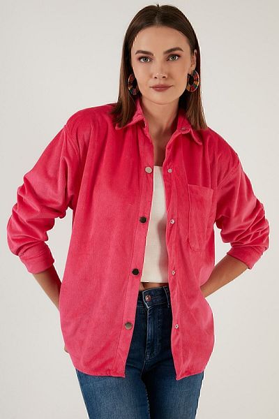 Lela Oversize βελούδινο πουκάμισο με τσέπες Γυναικείο πουκάμισο 42190504