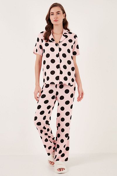 Lela Comfortable Cut Loose Leg Mono Collar Short Sleeve Pajama Set PYJAMAS SET6110290