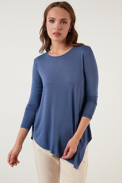 Lela Γυναικεία μπλούζα ασύμμετρης κοπής με λαιμόκοψη 5863545