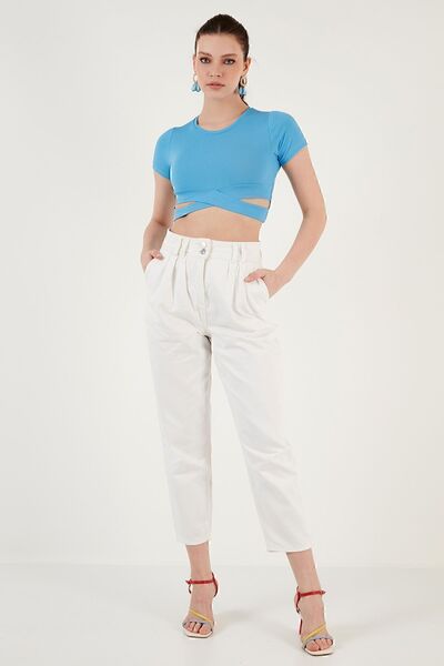 Lela Bluză crop bluză cu mânecă scurtă, slim fit, cu detaliu în talie cu nervuri5864211