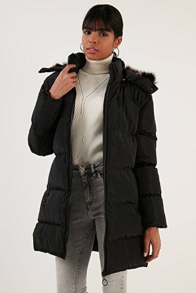 Lela Φουσκωτό παλτό με αποσπώμενες τσέπες με κουκούλα και γιακά από ψεύτικη γούνα 5761645