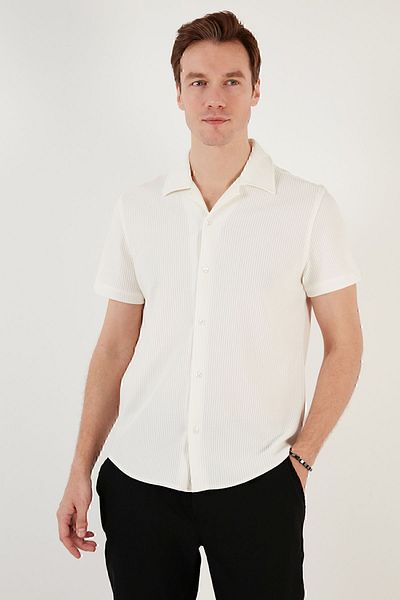 Buratti Cotton Blend Apache γιακά με κοντό μανίκι κανονική εφαρμογή Ανδρικό πουκάμισο CF24S115882