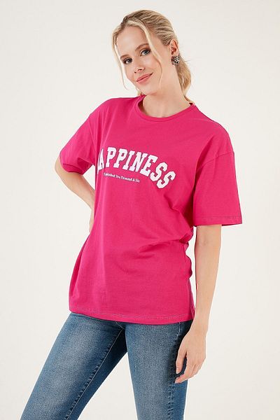 Lela Printed Cotton Oversize Crew Neck T Shirt T SHIRT 541HAPPINESS