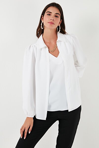 Lela Регулярний крій V Yaka Balon Kol Bluz BLUZ 611BZ0353