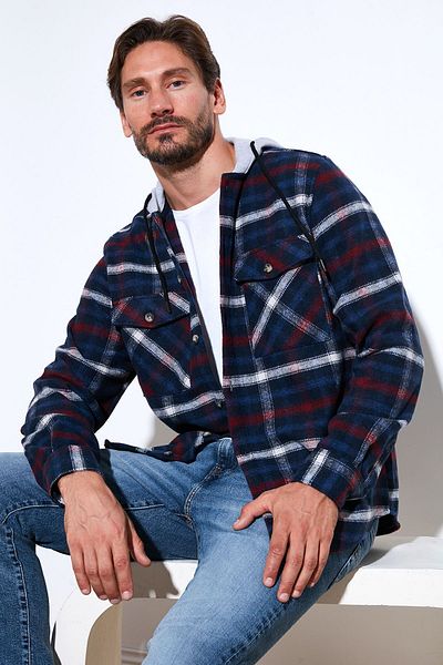 Buratti Риза Lumberjack с качулка - двоен джоб, карирана мъжка риза Cf22w2650