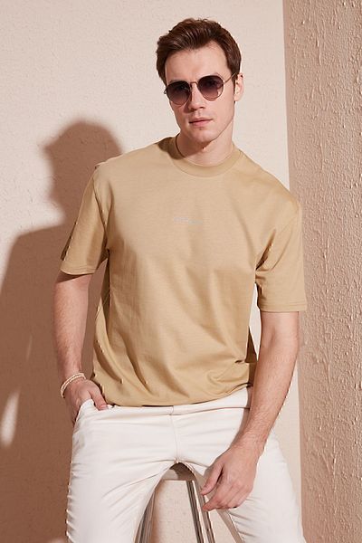 Buratti Tricou de bumbac cu decor relaxat, cu decolteu, tricou bărbați5902702