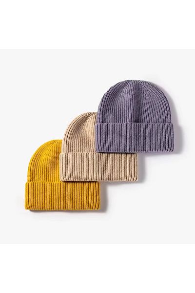 derikem 3-Piece Basic Knitted Luxury Elastic Acrylic Beanie Set for Women