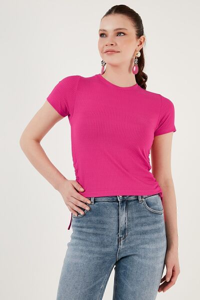 Lela Short Sleeve Crop Blouse with Gathered Sides BLUZ5864010