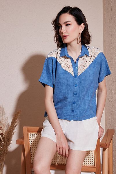 Lela Cămașă cu mânecă scurtă, cu corp relaxat, cu dantelă CAMISA5865764
