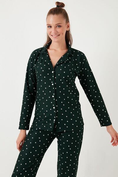 Lela Стрейч Стандартний Фіт Піжамний Комплект з Гудзиками - 60956601