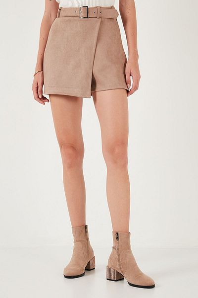 Lela Asymmetric Cut Zippered Winter Shorts Skirt - 5865973