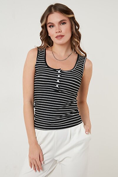 Lela Dar Kesim Çizgili Düğmeli Atlet Atlet 5864060