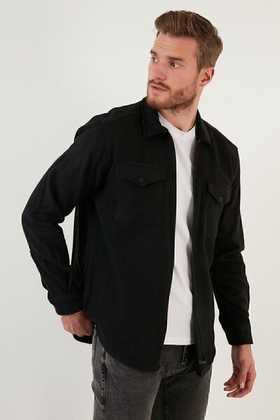 Buratti Чоловіча чорна сорочка з двома кишенями на блискавці, облягаючий крій, зимова Cf21w112925