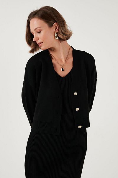 Lela Knitwear Crop CarDigan - V-neck, ButtoneD - CarDigan 4616170