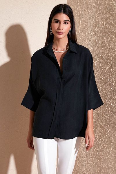 Lela Three Quarter Sleeve 100% Cotton Oversize Shirt SHIRT51434401LL