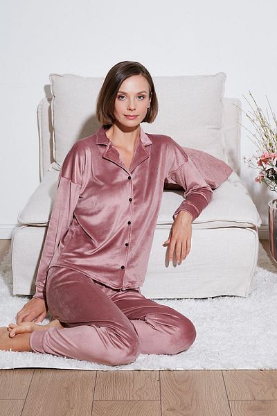 Lela Shiny Velvet Ribbed Pajamas Set - PYJAMAS SET 6097110