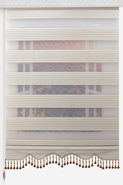 Naza Zebra Perde Bambu Krem Plise Etek Dilim Boncuklu Perde