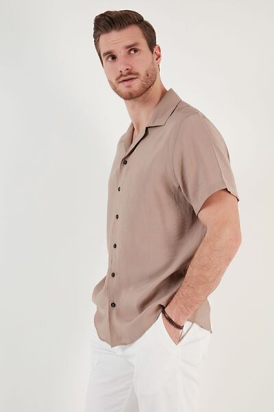 Buratti Ανδρικό πουκάμισο Modal - Κανονική εφαρμογή, γιακάς, κοντό μανίκι Cf24s 117929