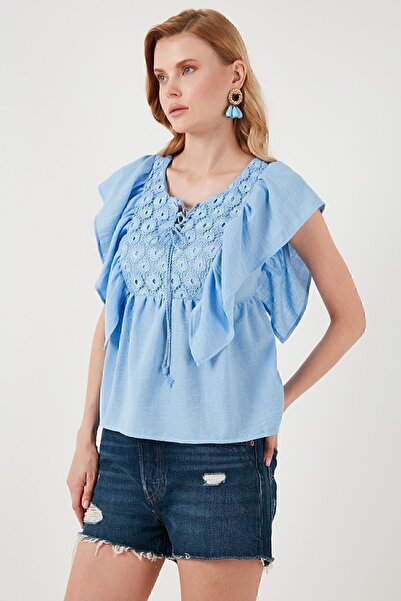 Lela Блузка з переднім зав'язуванням та воланами, прямий крій - BLUZ 611FB20064