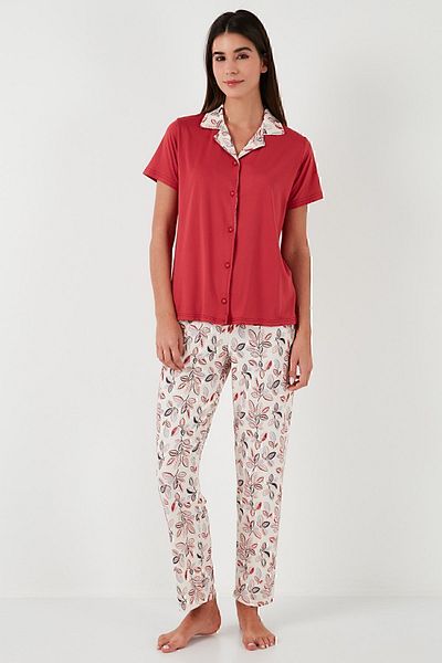 Lela Regular Fit Shirt Collar Short Sleeve Pajamas Set PYJAMAS SET65730101